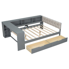Load image into Gallery viewer, Upholstered Headboard Platform Bed With Storage Shelves, Drawers, Charging Station
