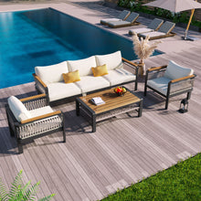 Load image into Gallery viewer, 4 Pieces Outdoor Sectional Sofa Set 5 Person Patio Seating Group Outdoor Conversation Set With Cushions And A Coffee Table For Patios