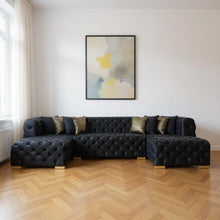 Load image into Gallery viewer, Tufted Velvet Modular U Shaped Sofa Chaise Sectional With Toss Pillows - Black