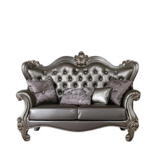 Load image into Gallery viewer, Faux Leather Loveseat And Toss Pillows - Silver / Platinum
