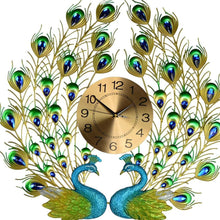 Load image into Gallery viewer, Silent Analog Peacock Novelty Wall Clock - Blue / Gold / Green