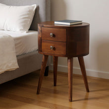 Load image into Gallery viewer, 20" Solid Wood Oval Distressed Two Drawer Nightstand - Brown