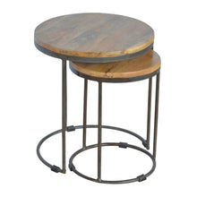 Load image into Gallery viewer, Round Stool Table With Iron Base (Set of 2) - Brown / Black