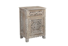 Load image into Gallery viewer, One Drawer Carved Floral Solid Wood Nightstand - Distressed Gray