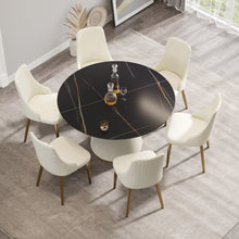 Load image into Gallery viewer, Modern Artificial Stone Round Plywood Base Dining Table, Can Accommodate 6 People, (Not Including Chairs) - Black / Beige