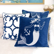 Load image into Gallery viewer, Liz Mermaid Pillow Cover With Matching Back And Hidden Zipper - Indigo