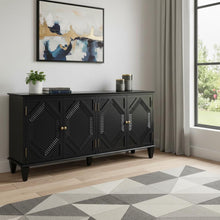 Load image into Gallery viewer, Wood Carved Geometric Accent Cabinet With Four Doors - Black
