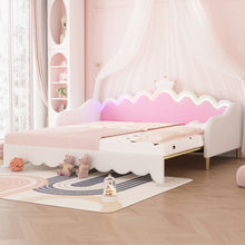 Load image into Gallery viewer, Extending Daybed With LED Lights, Modern Upholstered Princess Daybed With Crown Headboard