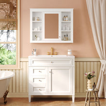 Load image into Gallery viewer, Bathroom Vanity With Mirror Cabinet, Single Sink With 2 Soft Closing Doors And 4 Drawers