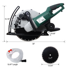 Load image into Gallery viewer, Portable Electric Corded Circular Concrete Saw 14" Wet / Dry Cutter 2600W Green Steel With Water Line & Guide Roller - Green