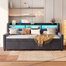 Load image into Gallery viewer, Twin Size Daybed With Trundle With LED Light & Charging Station - Dark Gray