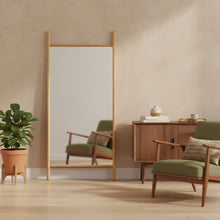 Load image into Gallery viewer, 64" Solid Wood Ladder Leaning Framed Full Length Mirror - Natural