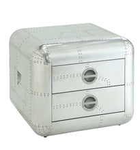Load image into Gallery viewer, Aluminum Aviator Trunk Style Square End Table With Two Drawers - Silver