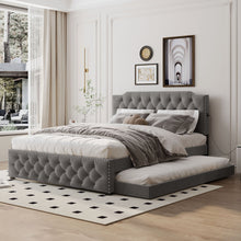 Load image into Gallery viewer, Upholstered Platform Bed With Trundle And 2 Sets Of USB Ports On Each Side, Fabric