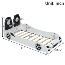 Load image into Gallery viewer, Race Car Shaped Platform Bed With LED And Upholstered Backrest In