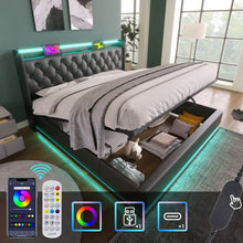 Load image into Gallery viewer, Upholstered Bed, 360 Surround LED Function, Remote Control, Hydraulic Storage Bed With USB, Type-C Charging (Without Mattress)