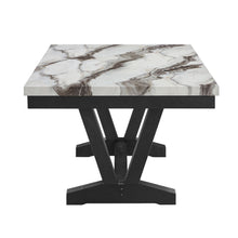 Load image into Gallery viewer, 72" Faux Marble And Wood Trestle Base Dining Table - Black / White