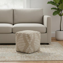 Load image into Gallery viewer, Cotton Jute Wool Geometric Cube Pouf Ottoman - Ivory