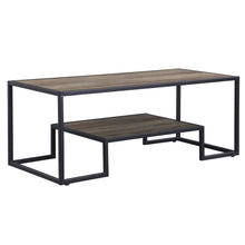 Load image into Gallery viewer, Paper Veneer And Metal Rectangular Coffee Table With Shelf - Black And Rustic Oak