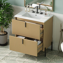 Load image into Gallery viewer, Fluted Bathroom Vanity With Ceramic Sink, Freestanding Design