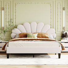 Load image into Gallery viewer, Upholstered Platform Bed With Flower Pattern Headboard