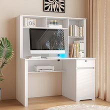 Load image into Gallery viewer, Computer Desk With Hutch & Bookshelf, Wood Executive Desk Teens Student Desk Writing Laptop Home Office Desk With Drawers, 3 Ac Outlets And 2 USB Charging Ports, Study Laptop Table For Home - White