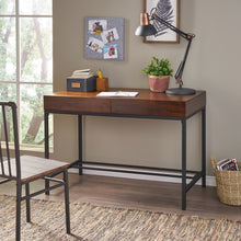 Load image into Gallery viewer, Industrial Style Storage Desk With Acacia Wood Top And Metal Legs - Oak