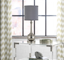 Load image into Gallery viewer, Metal Round Table Lamp With Gray Cone Shade - Nickel