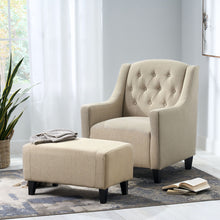 Load image into Gallery viewer, Elegant Upholstered Armchair With Ottoman Set - Beige