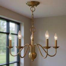 Load image into Gallery viewer, 13" Five Light Dimmable Chandelier With Shades - Antiqued Brass