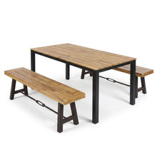 Load image into Gallery viewer, 3 Piece Outdoor Dining Set, Rectangular Patio Table & 2 Benches - Black / Teak