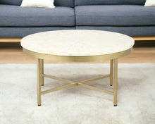 Load image into Gallery viewer, 18" Wood And Steel Round Coffee Table - Ivory And Gold