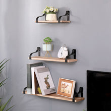 Load image into Gallery viewer, Floating Shelves, Long Wall Shelves (Set of 3), Wall Mounted Shelves & Brackets For Bedroom - Natural Wood