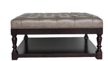 Load image into Gallery viewer, Leather And Solid Wood Coffee Table With Shelf - Gray And Dark Brown
