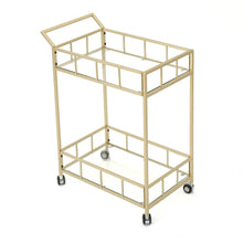 Load image into Gallery viewer, Modern Metal And Glass Bar Cart With Rolling Casters - Gold