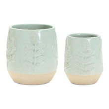 Load image into Gallery viewer, Porcelain Leaf Round Pot Planters (Set of 2) - Green / Tan