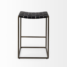 Load image into Gallery viewer, Leather And Iron Backless Bar Chair - Black / Brown