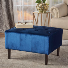 Load image into Gallery viewer, Mid Century Ottoman Velvet With Button Tufting With Birch Wood Legs - Navy Blue