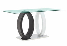 Load image into Gallery viewer, 63" Glass And Metal Double Pedestal Base Dining Table - Gray / White