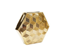 Load image into Gallery viewer, Geometric Table Vase With Sculptural Details - Gold