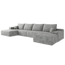 Load image into Gallery viewer, 2 Piece Living Room Set Corduroy Modular Compression Foam Sofa With Ottoman Toss Pillows - Gray