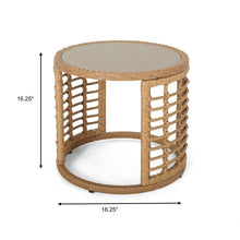 Load image into Gallery viewer, Outdoor Side Table With Tempered Glass Top And Rattan Wicker Cover - Light Brown