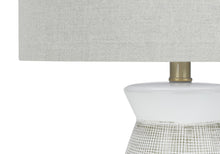 Load image into Gallery viewer, Ceramic Round Table Lamp With Gray Drum Shade - Gray And White