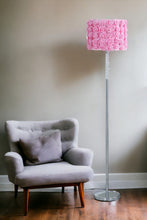 Load image into Gallery viewer, Steel And Acrylic Floor Lamp With Flowers Fabric Drum Shade - Silver Pink