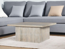 Load image into Gallery viewer, Rustic Carved Wood Storage Coffee Table - Graywash