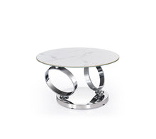 Load image into Gallery viewer, 32" Ceramic Tile And Metal Round Abstract Coffee Table - White And Silver