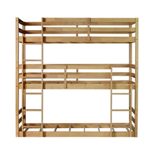 Load image into Gallery viewer, Twin Over Twin Over Twin Triple Bunk Bed With 2 Built In Ladders, Guardrails - Natural