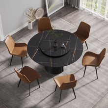 Load image into Gallery viewer, 53.15" Round Modern Artificial Stone Carbon Steel Base Dining Table, Can Accommodate 6 People - Black / Gold