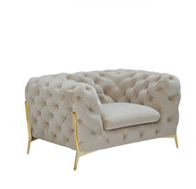 Load image into Gallery viewer, Tufted Velvet Solid Color Lounge Chair - Beige And Gold