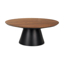 Load image into Gallery viewer, 40" Solid Wood And Iron Round Pedestal Coffee Table - Black And Natural